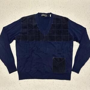 Vintage Saxony Collection Mens Sweater Acrylic Leather XL 90s Hip Hop Patchwork